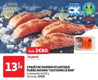 5 pavés de saumon atlantique filière auchan cultivons le bon 625 g