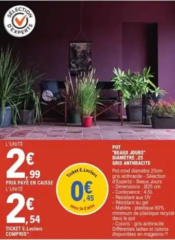 "BEAUX JOURS Pot diamètre .25 gris anthracite