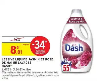 Lessive liquide jasmin et rose de mai 55 lavages dash 2.475 L