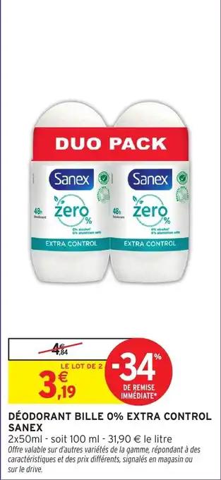 Déodorant bille 0% extra control sanex 50 ml