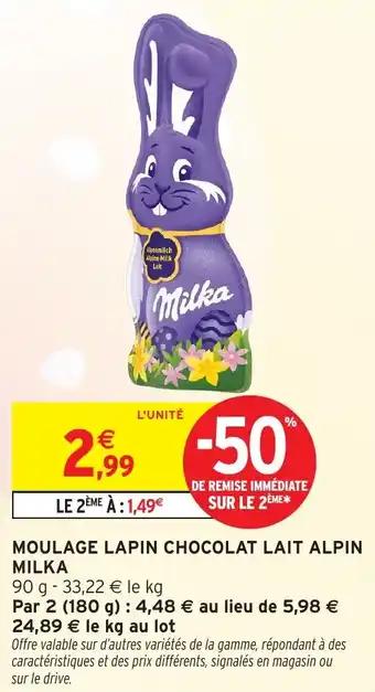 Moulage lapin chocolat lait alpin milka 90 g
