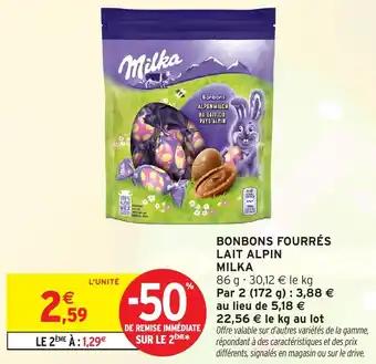 Bonbons fourrés lait alpin milka 86 g