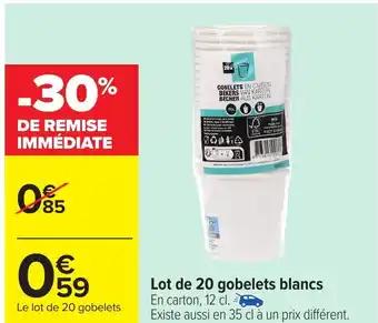 Lot de 20 gobelets blancs 12 cl