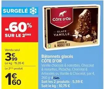 CÔTE D'OR Bâtonnets glacés 260 g