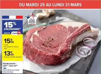 Viande bovine : côte* avec os