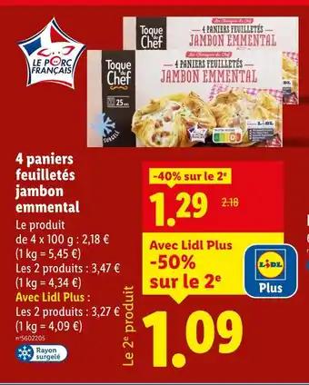 Toque du Chef 4 paniers feuilletés jambon emmental