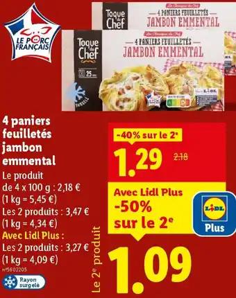 4 paniers feuilletés jambon emmental 100 g