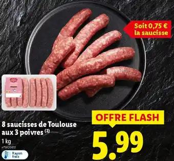 8 saucisses de Toulouse aux 3 poivres 1 kg