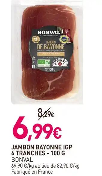 BONVAL Jambon bayonne igp 6 tranches - 100 g