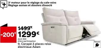 Canapé 3 places relax électrique Adam