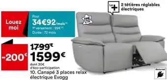 Canapé 3 places relax électrique Evogg