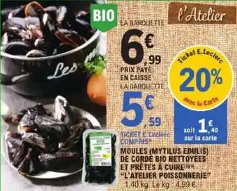 Moules mytilus edulis de corde bio nettoyées et prêtes à cuire l'atelier poissonnerie 1.40 kg