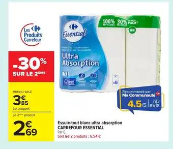 CARREFOUR ESSENTIAL Essuie-tout blanc ultra absorption