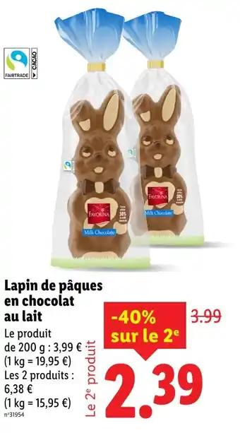 FAVORINA Lapin de pâques en chocolat au lait