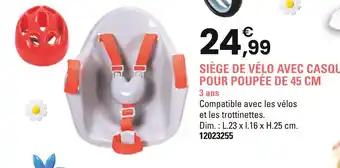 Siège de vélo avec casque pour poupée de 45 cm
