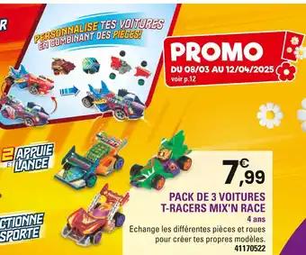 Pack de 3 voitures t-racers mix'n race