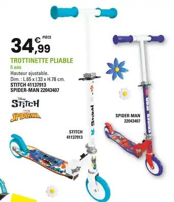 Disney Stitch, Marvel Spider-Man Trottinette pliable