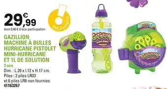 Gazillion Machine à bulles Hurricane Pistolet Mini-Hurricane et 1L de solution