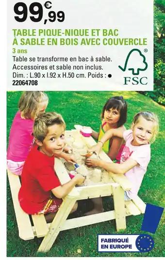 Table pique-nique et bac à sable en bois avec couvercle