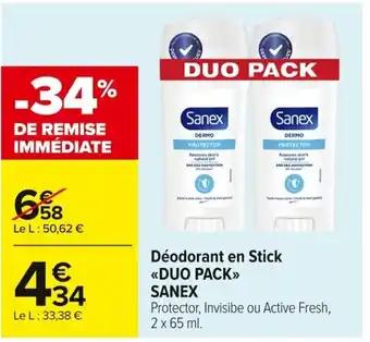 SANEX Déodorant en Stick DUO PACK 2 x 65 ml