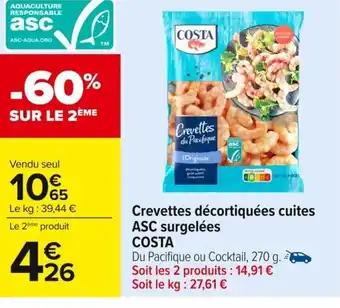 COSTA Crevettes décortiquées cuites ASC surgelées 270 g