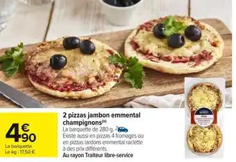 2 pizzas jambon emmental champignons 280 g