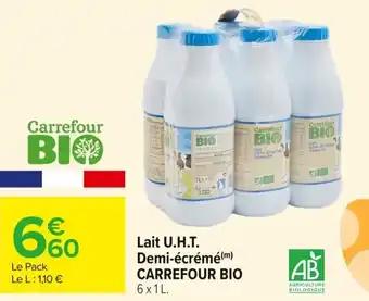CARREFOUR BIO Lait U.H.T. Demi-écrémé 6 x 1 l