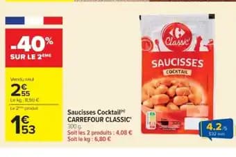 CARREFOUR CLASSIC Saucisses Cocktail 300 g