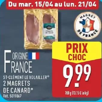ST-CLÉMENT LE VOLAILLER® 2 magrets de canard 760 g