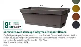 Jardinière avec soucoupe intégrée et support Roméo