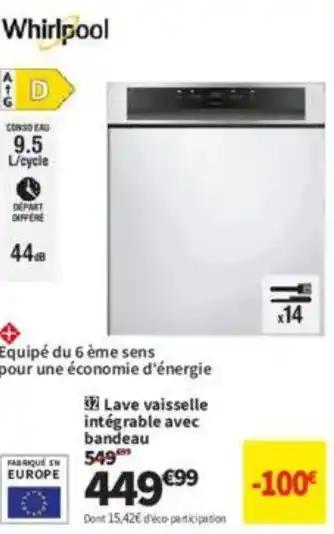 WHIRPOOL Lave vaisselle intégrable avec bandeau