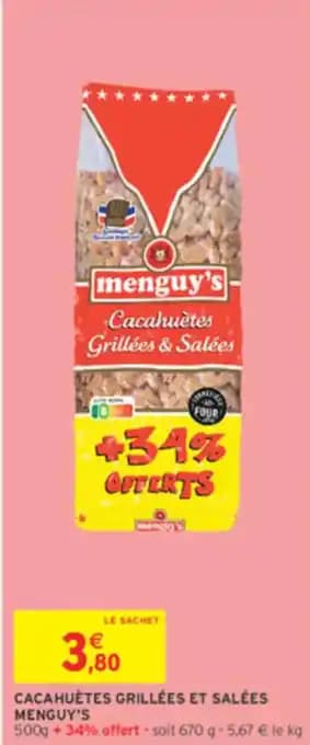 Cacahuètes grillées et salées menguy's 500 g