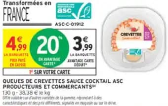 Queues de crevettes sauce cocktail asc producteurs et commercants 130 g