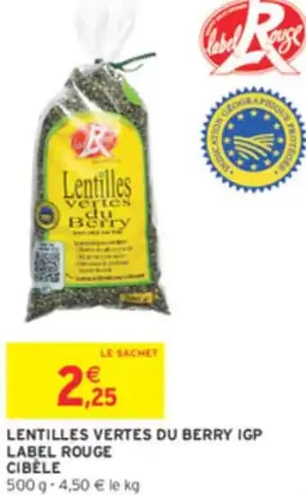 Lentilles vertes du berry igp label rouge cibèle 500 g