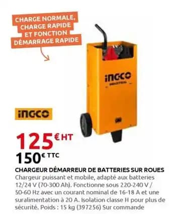 INGCO Chargeur démarreur de batteries sur roues