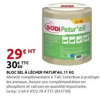 SODI Bloc sel à lécher patur'ail 11 kg