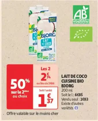 BJORG Lait de coco cuisine bio