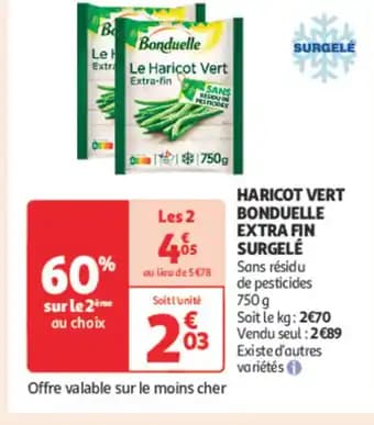 Haricot vert bonduelle extra fin surgelé 750 g