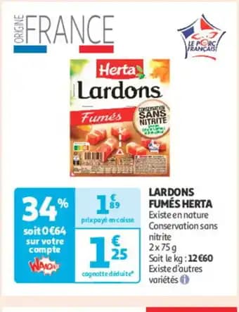 HERTA Lardons fumes 2 x 75 g