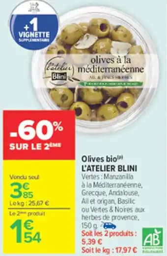 L'ATELIER BLINI Olives bio 150 g
