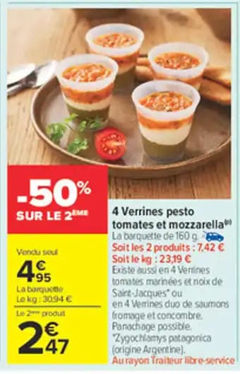 4 Verrines pesto tomates et mozzarella 160 g