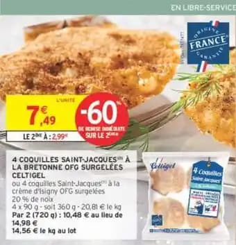 CELTIGEL 4 COQUILLES SAINT-JACQUES À LA BRETONNE OFG SURGELÉES