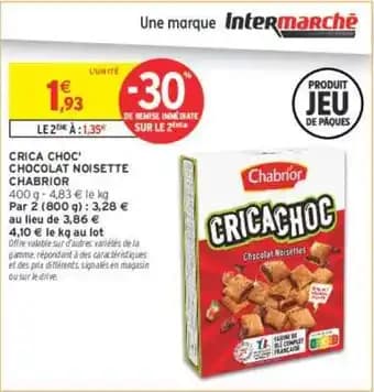 CHABRIOR CRICA CHOC' CHOCOLAT NOISETTE