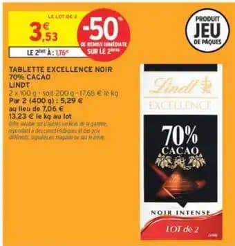 LINDT TABLETTE EXCELLENCE NOIR 70% CACAO
