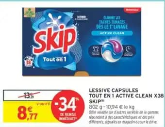SKIP LESSIVE CAPSULES TOUT EN 1 ACTIVE CLEAN X38