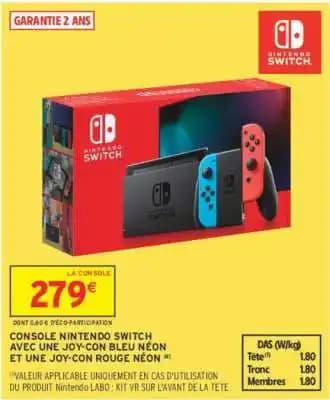 NINTENDO SWITCH CONSOLE AVEC UNE JOY-CON BLEU NÉON ET UNE JOY-CON ROUGE NÉON