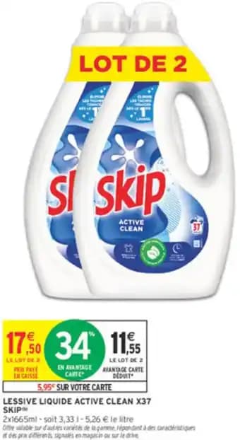 Lessive liquide active clean x37 skip 1665 ml