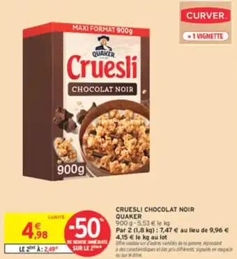 Cruesli chocolat noir quaker 900 g