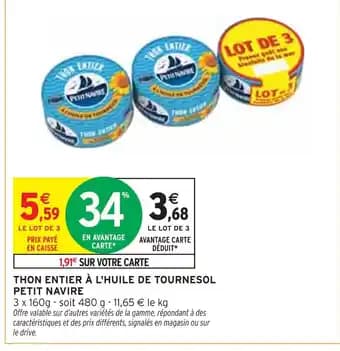 PETIT NAVIRE Thon entier à l'huile de tournesol