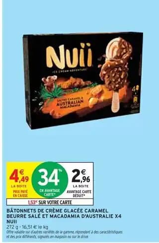 Nuii Bâtonnets de crème glacée caramel beurre salé et macadamia d'Australie x4